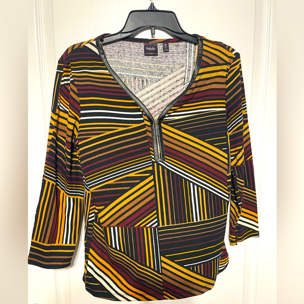 Beautiful RAFAELLA brand blouse size Medium with leather accent neckline